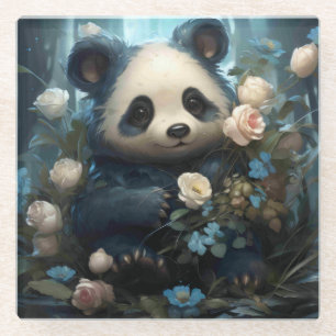 Gentle Panda Bear zwischen Dschungel-Rose Glasuntersetzer