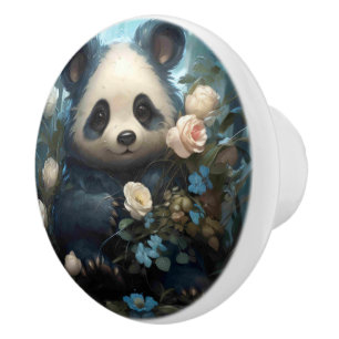 Gentle Panda Bear zwischen Dschungel-Rose Keramikknauf