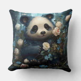 Gentle Panda Bear zwischen Dschungel-Rose Kissen