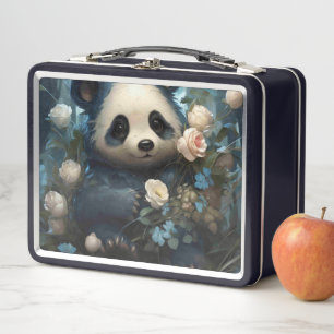 Gentle Panda Bear zwischen Dschungel-Rose Metall Brotdose