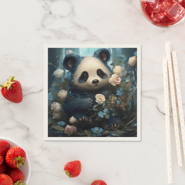 Gentle Panda Bear zwischen Dschungel-Rose Serviette (Beispiel)