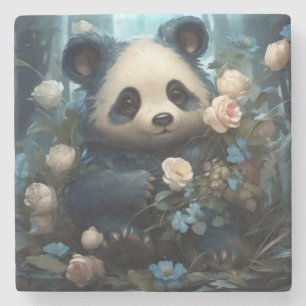Gentle Panda Bear zwischen Dschungel-Rose Steinuntersetzer