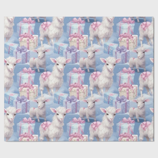 Gentle Pastel Lambs und Geschenke Geschenkpapier (Saum)