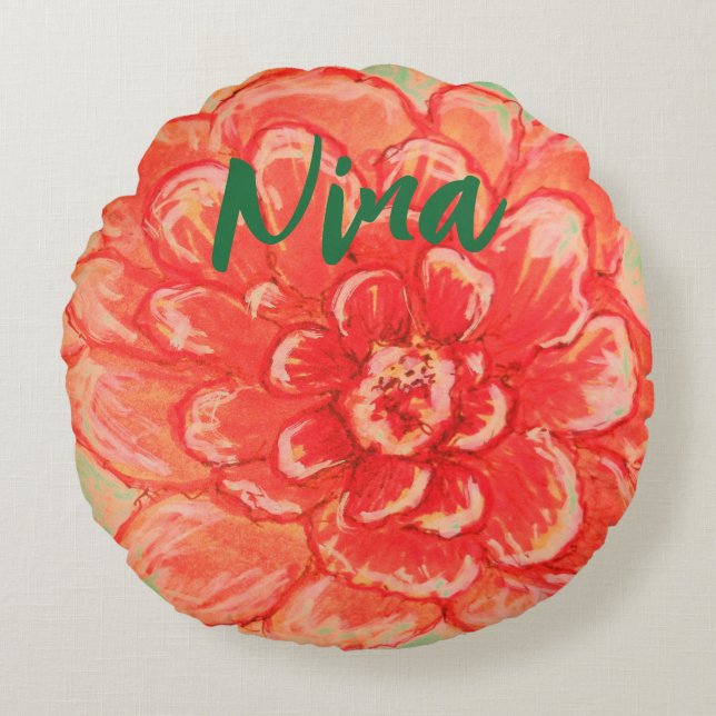 Gentle Pink Blume Art Rundes Kissen (Vorderseite)