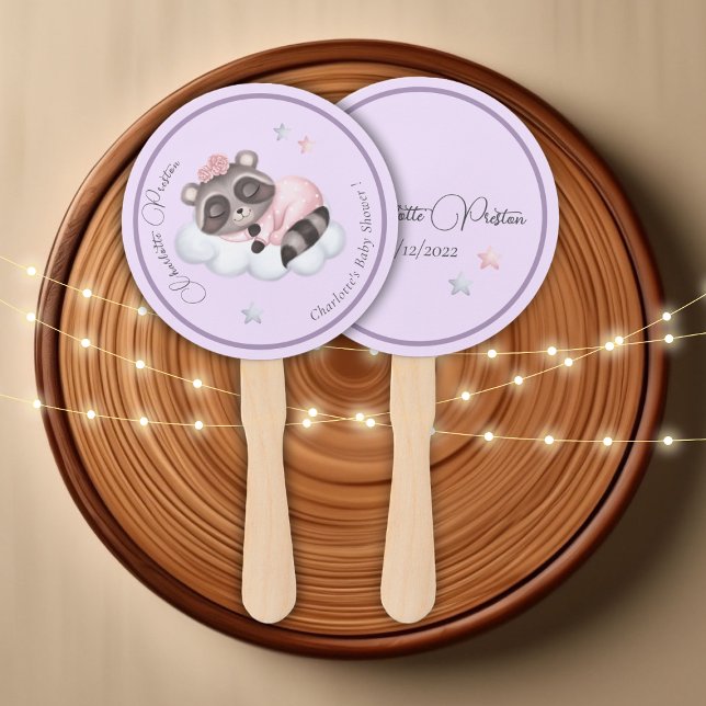 Gentle Raccoon Animal Girl Baby Dusche Fächer (Gentle Raccoon Animal Girl Baby Shower Hand Fan)