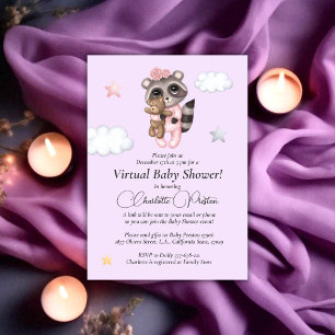 Gentle Raccoon Animal Girl Baby Dusche Virtual Einladung