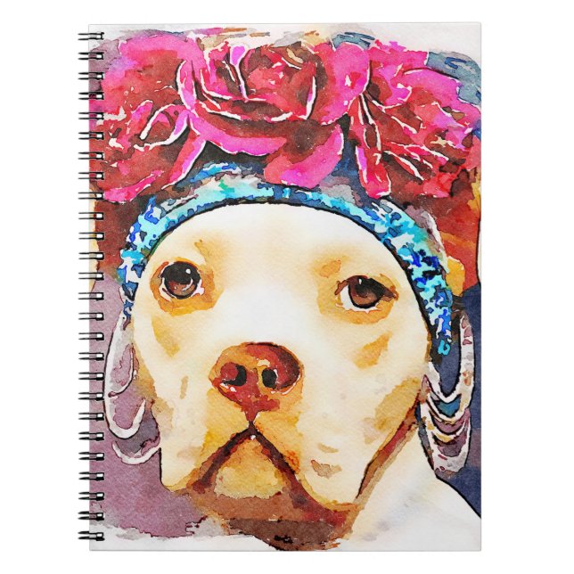 Gentle Soul Pitbull Pet Portrait Wasserfarben Kuns Notizblock (Vorderseite)