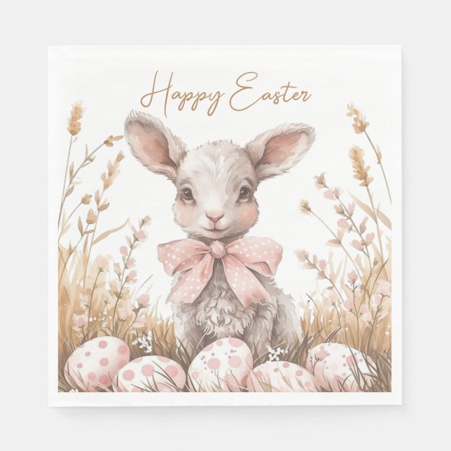 Gentle Spring Lamb & Pastel Easter Egg Hunt Serviette (Vorderseite)