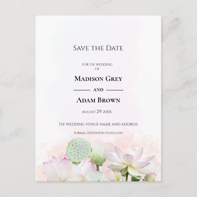Gentle Water Lilies und Lotuses Save the Date Ankündigungspostkarte (Vorderseite)