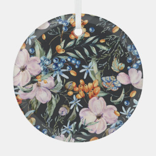 Gentle Watercolor: Rosa Blumenberries Ornament Aus Glas