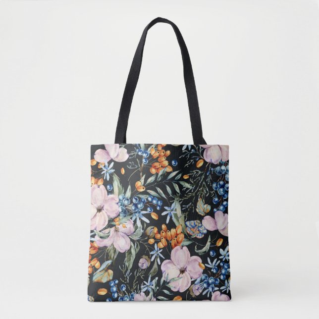 Gentle Watercolor: Rosa Blumenberries Tasche (Vorderseite)