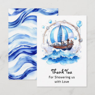 Gentle Waves: Nautical Boy Baby Shower Dankeskarte