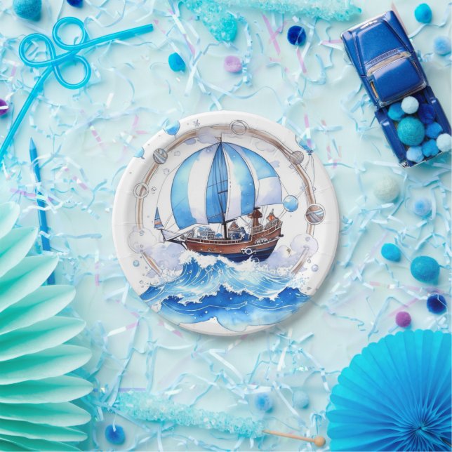 Gentle Waves: Nautical Boy Baby Shower Pappteller (Party)