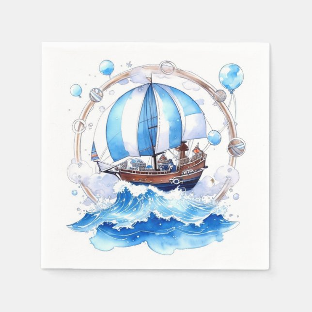 Gentle Waves: Nautical Boy Baby Shower Serviette (Vorderseite)