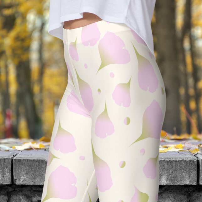 Gentle White Floral Pastel Petals Muster Leggings (Floral Pastel Petals on White)
