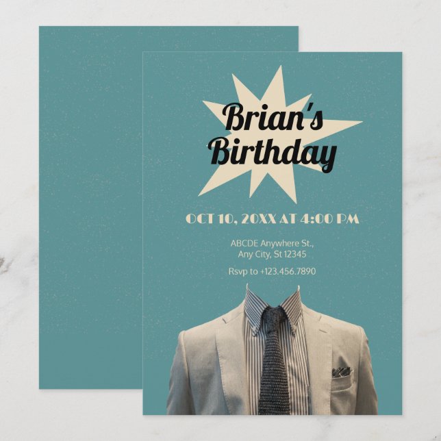 Gentleman Anzug Art Geburtstag Einladung (Vorne/Hinten)
