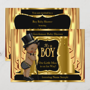 Gentleman Baby Shower Black Gold Drapes Ethnic Einladung