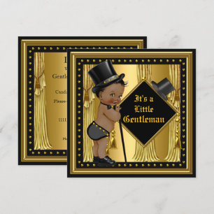 Gentleman Baby Shower Boy Gold Black Ethnic Einladung