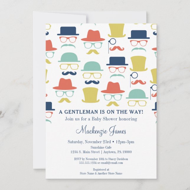 Gentleman Baby Shower Einladung Mustache Hats Ange (Vorderseite)