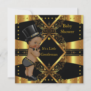 Gentleman Baby Shower Gold Boy Tophat Ethnisch Einladung