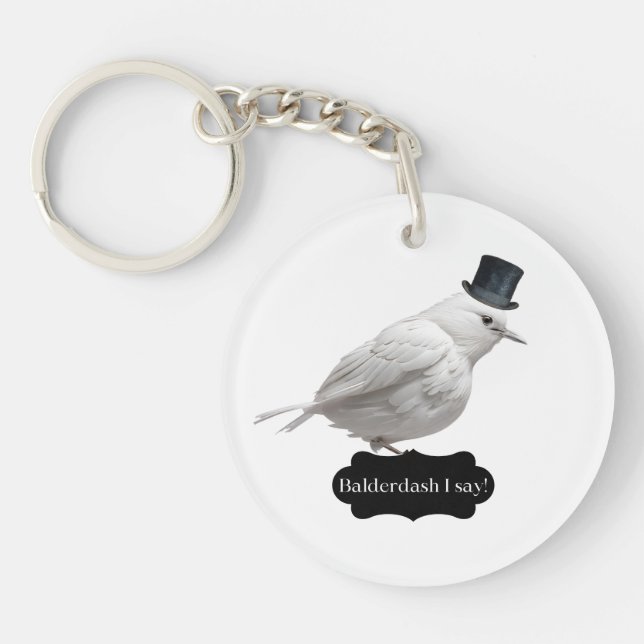 Gentleman Bird mit einem Zylinderhut Schlüsselanhänger (Vorderseite)