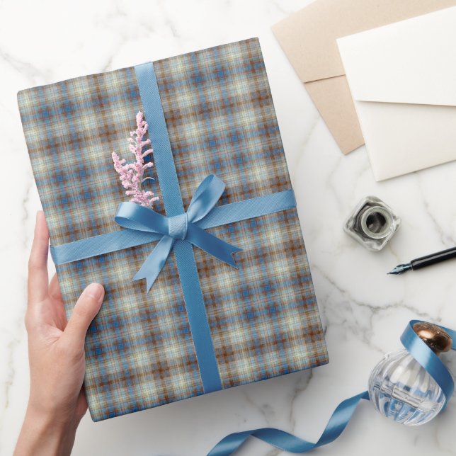 Gentleman Blue Bronze Tartan Kariert Gingham Patte Geschenkpapier (Schenken)