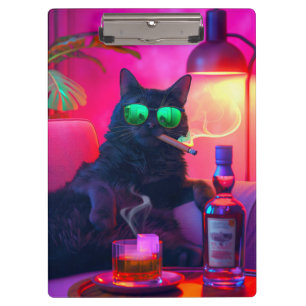 Gentleman Cat Drinking Whiskey Funny Bar Klemmbrett