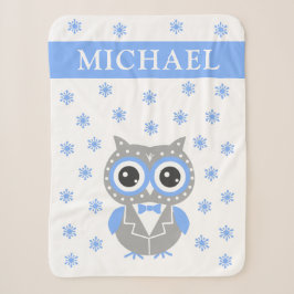 Gentleman Owl Blue Gray Baby Boy Sherpa Blanket Sherpadecke