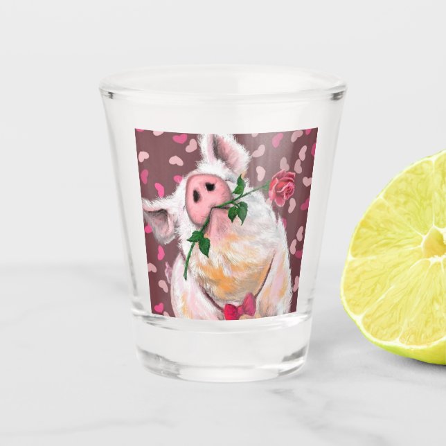 Gentleman Pig mit Rose Playful Shot Glass - Liebe Schnapsglas (Vorderseite)