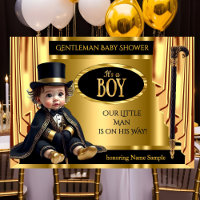Gentleman Tophat Baby Shower Black Gold Drapes