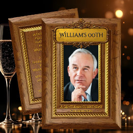 Gentlemen Elegant Rustic Gold Wood Photo Birthday Einladung