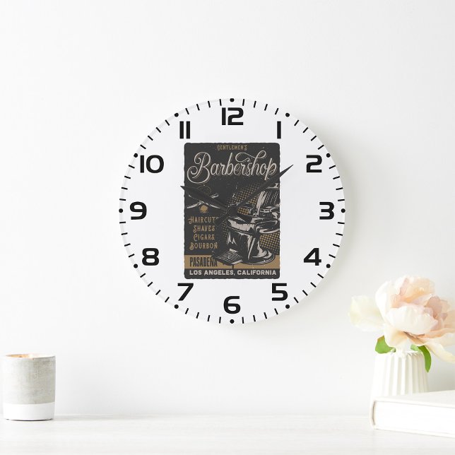 Gentlemen’s Barbershop Retro Haircuts Shaves Große Wanduhr (Von Creator hochgeladen)