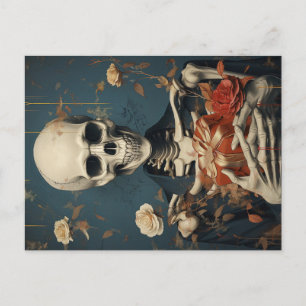 Gently Skeleton with B-Day Gift in Hand Postkarte