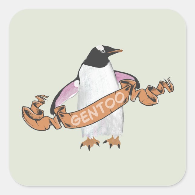 Gentoo penguin quadratischer aufkleber (Vorderseite)