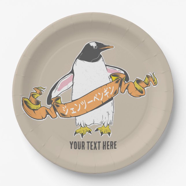 Gentoo Pinguin Japanisch schreiben Kanji Pappteller (Vorderseite)