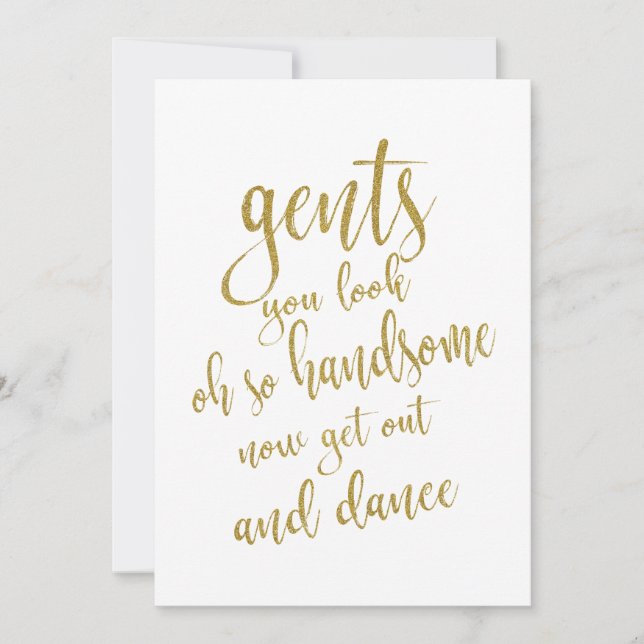 Gents Bathroom Gold Erschwingliches Hochzeitszeich Einladung (Vorderseite)