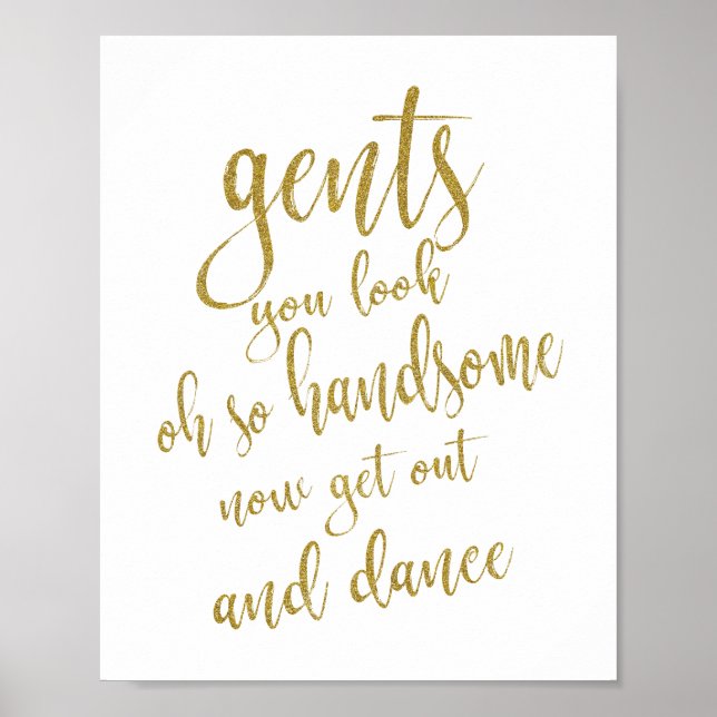 Gents Bathroom Gold Glitzer 8x10 Hochzeitszeichen Poster (Vorne)