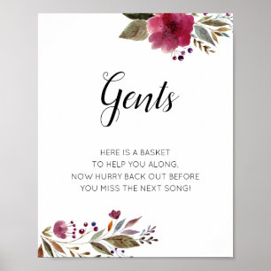 Gents Mens Bathroom Basket Sign Burgundy Blume Poster