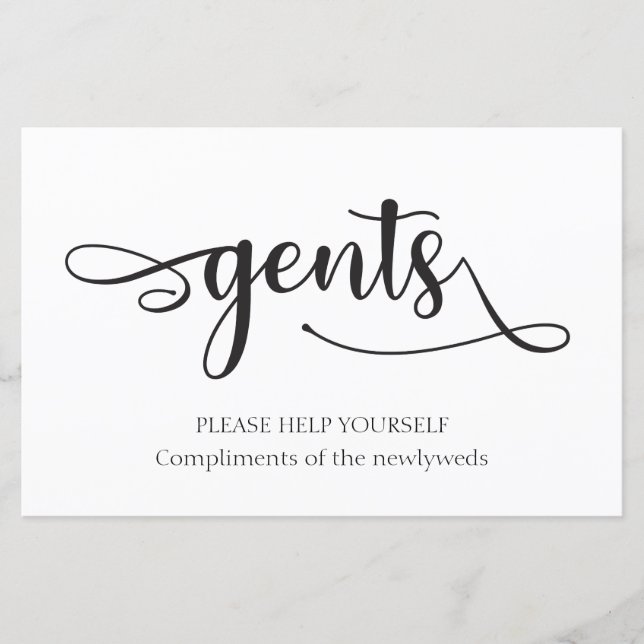 "Gents" Schwarz-weißer Badkorb Hochzeitszeichen (Vorderseite)