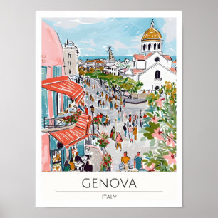 Genua Italien Vintage-Kunstillustration Reise Poster
