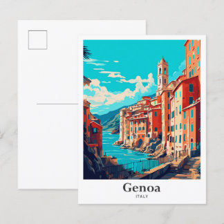 Genua Italien Vintage Travel Illustration Postkarte