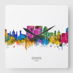 Genua Skyline Quadratische Wanduhr