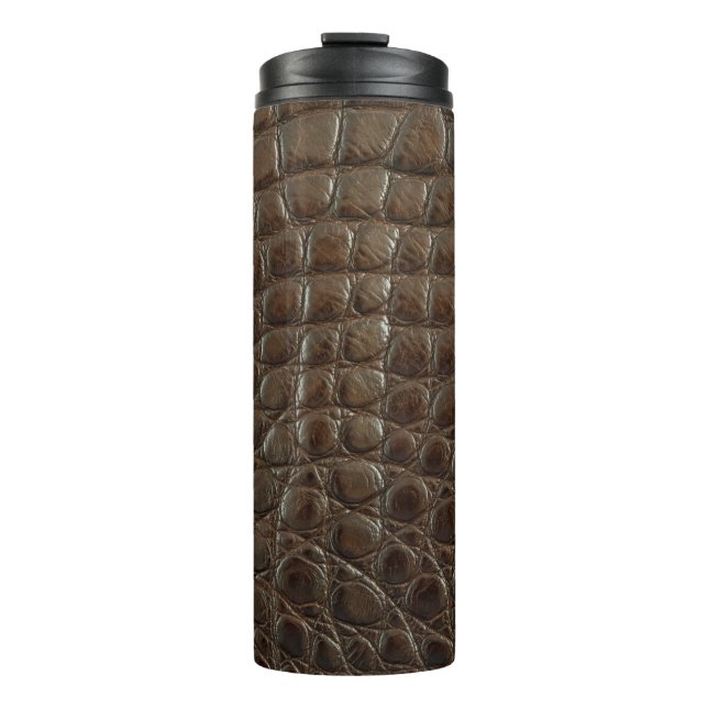 Genuine brown alligator leather, close up to show  thermosbecher (Vorderseite)