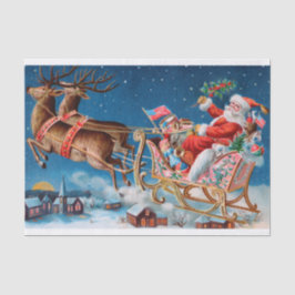 Genuine (not AI) Vintage, Victorian Santa Sleigh T Seidenpapier