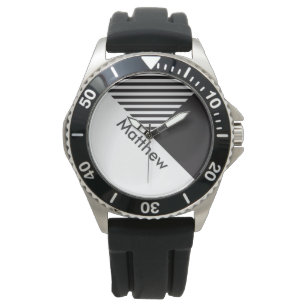 Geo Abstrakte minimale Schwarz-weiße Streifen Name Armbanduhr