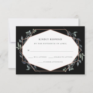 Geo Black vert Rose Gold Wedding RSVP