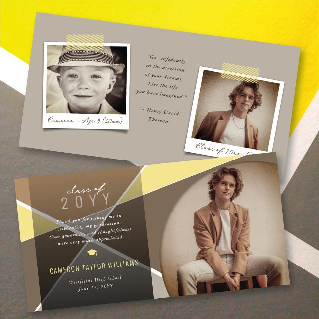 Geo Brown Criss Cross Color Block Foto Abschluss Dankeskarte (Geo Brown Criss Cross Lines Color Block Photo Graduation Thank You Card @ zazzle.com/color_therapy)