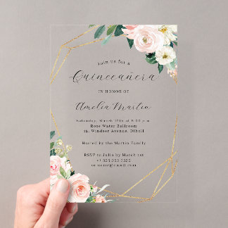 Geo Clear Acrylic Floral Quinceanera Acryleinladungen