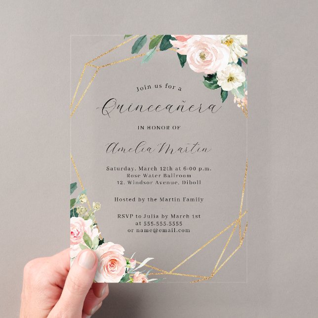 Geo Clear Acrylic Floral Quinceanera Acryleinladungen (Insitu (Handheld))