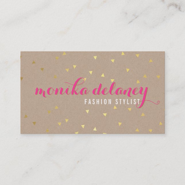GEO CONFETTI GOLD stylish trendy kraft bright pink Visitenkarte (Vorderseite)